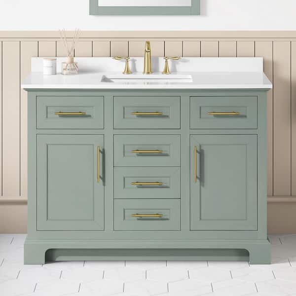 Doveton 48 in. Single Sink Sage Green Bath Vanity with White Engineered Stone Top (Assembled)