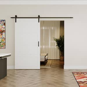 42in x 84in White, MDF, 4 Panel Paneled Wood Wave, Water-Proof PVC Surface Sliding Barn Door with Hardware Kit
