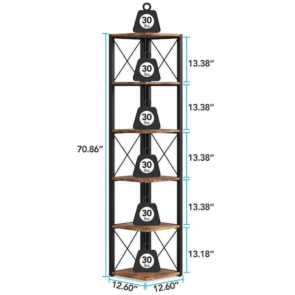 Jannelly 70.8 in. Rustic Brown Wood and Black Metal Frame 6 Tier Radia