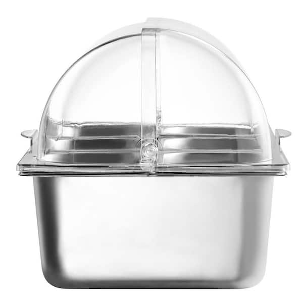 SVOPES Countertop Food Display Container, 5-Pan Stainless Steel Serving Tray, Buffet Condiment Dispenser with Clear Lid