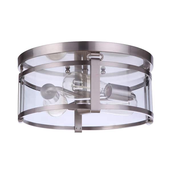 Elliot 13 in. 3 Light Brushed Polished Nickel Finish Transitional Flush Mount with Clear Glass and No Bulbs Included