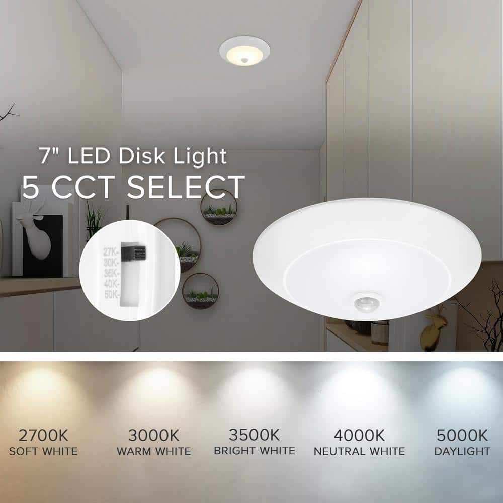 White Round LED Motion Sensor Flush Mount Ceiling Light