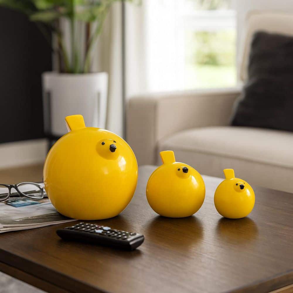 Liv & Skye Yellow 8 in. x 7 in. Ceramic Bird Figurines (Set of 3