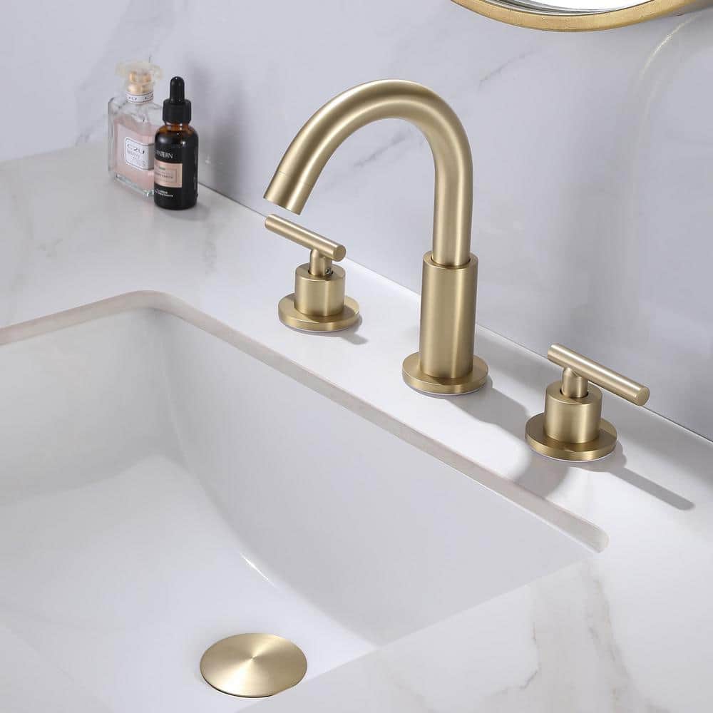 Brushed Gold Brass Double Handle Widespread Bathroom Faucet