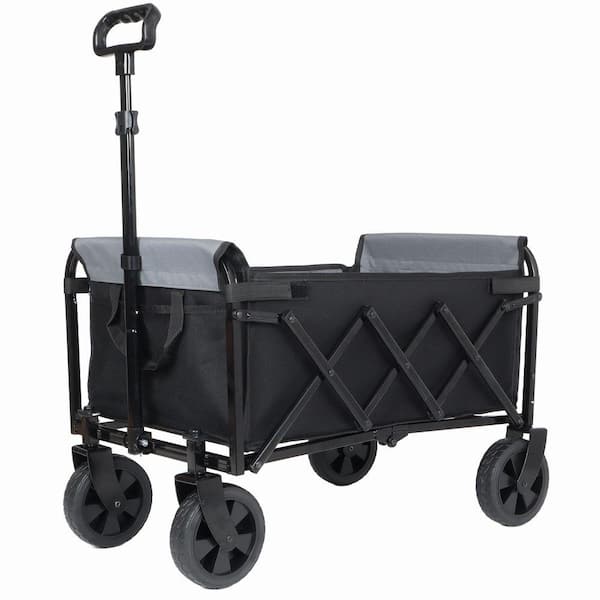 2.9 cu. ft. Steel Garden Cart with Bench Seat and Dog Leash, Black Gray