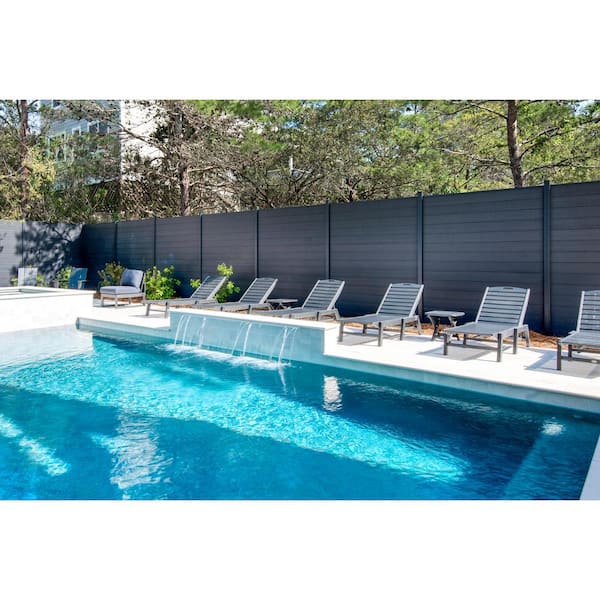 Composite, 6 ft. H x 6 ft. W x 1 in. Thick Charcoal Very Dark Grey Composite Tongue and Groove Horizontal Fence Panel