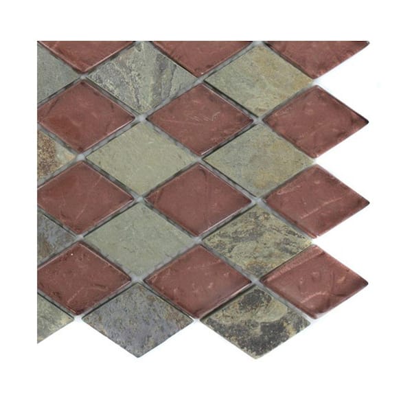 Splashback Tile Tectonic Diamond Multicolor Slate and Glass Mosaic Floor and Wall Tile - 3 in. x 6 in. x 8 mm Tile Sample