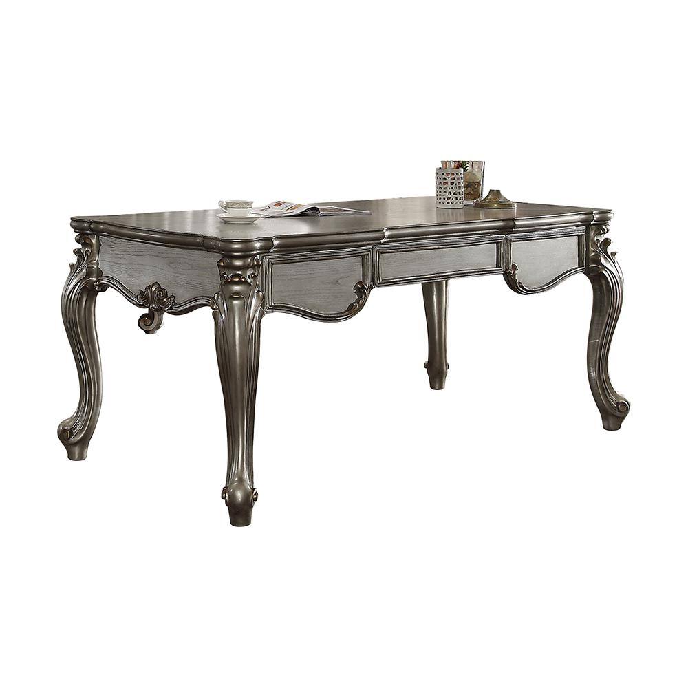 Regal White Executive Desk with Carved Details and Storage