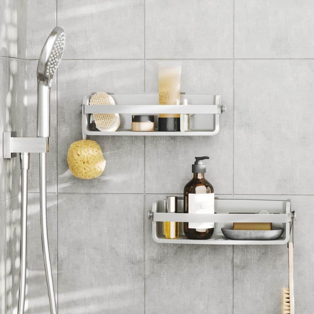 Gray Rectangular Plastic Suction Mount Shower Caddy