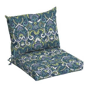 21 in. x 21 in. Sapphire Aurora Blue Damask Outdoor Dining Chair Cushion