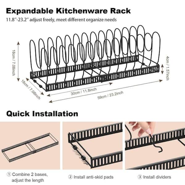 22.83 in. x 7.09 in. Pot and Pan Organizer Rack with 14 Adjustable Dividers for Kitchen Cabinet Cookware Storage(1-Pack)