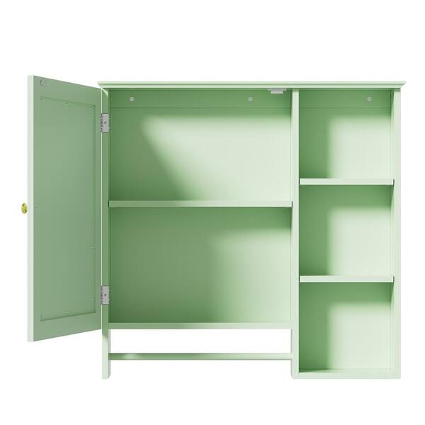 Tileon 28.85 in. W x 28 in. H Rectangular Wood Medicine Cabinet with Mirror Storage Cabinet in Green