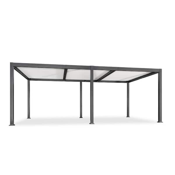 11.7 ft. x 21.2 ft. Gray Aluminum Outdoor Louvered Pergola with 3 White Individual Adjustable Roofs and In-Built Gutter