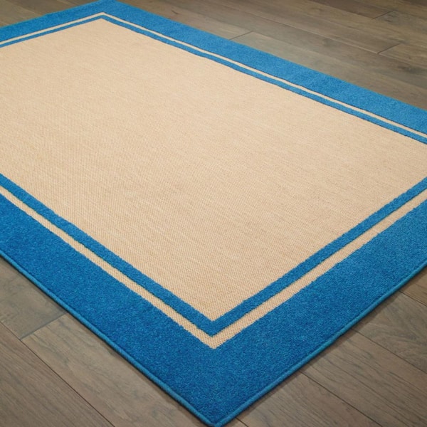 Blue, Beige 2 ft. x 3 ft. Loomed Solid Color Polypropylene Rectangle Indoor/Outdoor Area Rug