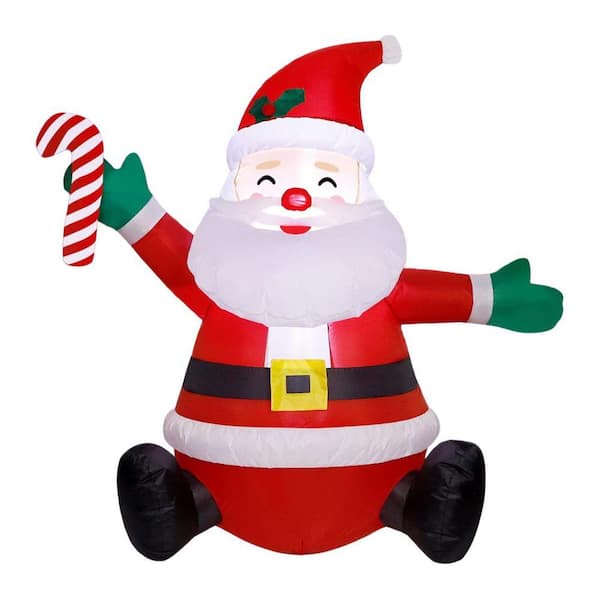 4 ft. Inflatable Santa with Candy Cane-Christmas Indoor/Outdoor Yard Decor with Lights