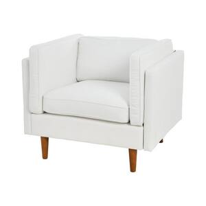 Atley Modern Upholstered High Sided Arm Chair with Solid Wood Legs, Coastal White