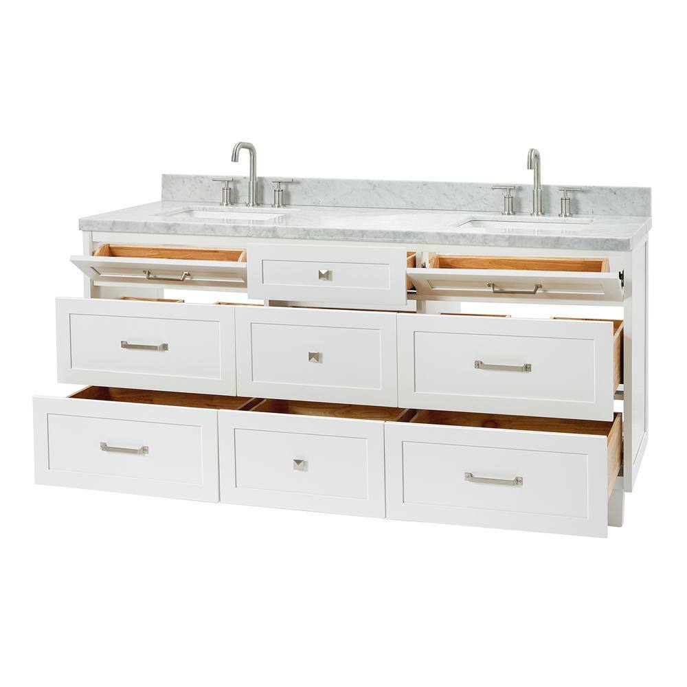 Monroe 73" White Double Sink Bathroom Vanity with Italian Carrara Marble Top