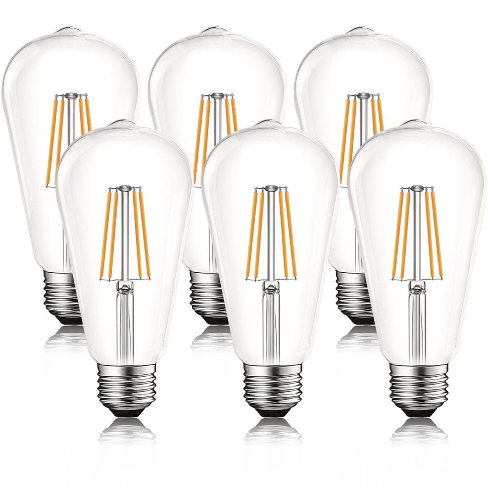 75W Equivalent Soft White Dimmable LED Edison Bulbs, Set of 6