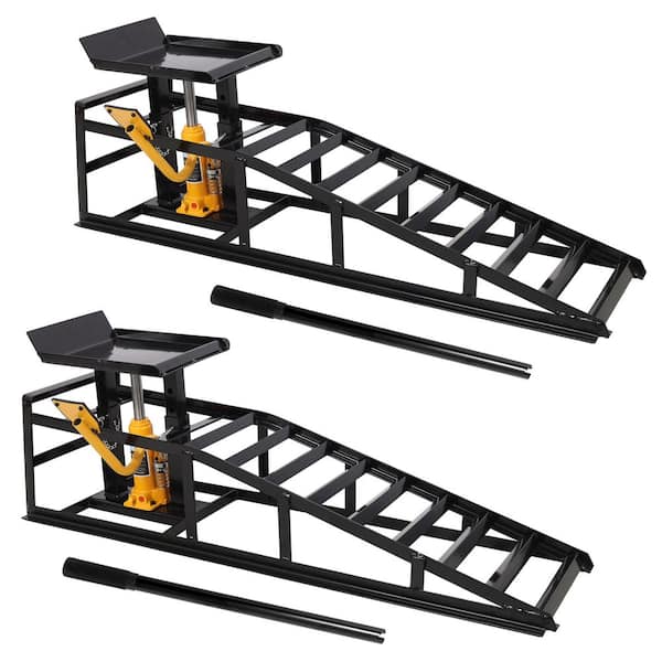 2 Pack Black Steel Auto Car Truck Service Ramps Lifts with Pedal, Lift Hydraulic Ramps 5 Ton