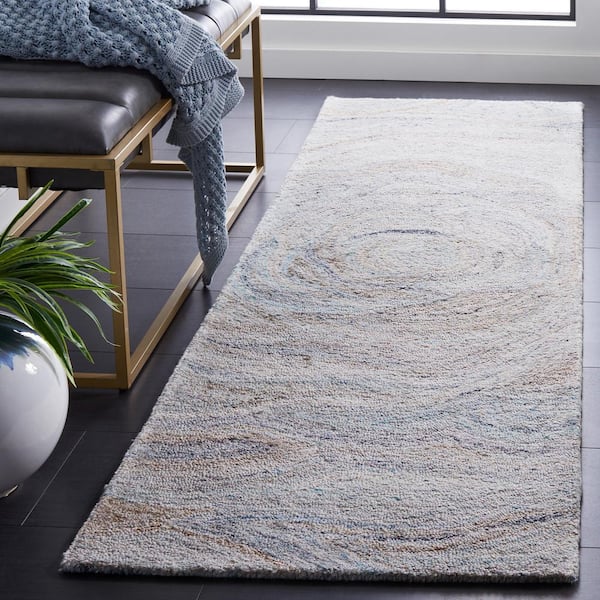 Abstract Beige/Blue 2 ft. x 8 ft. Floral Eclectic Runner Rug