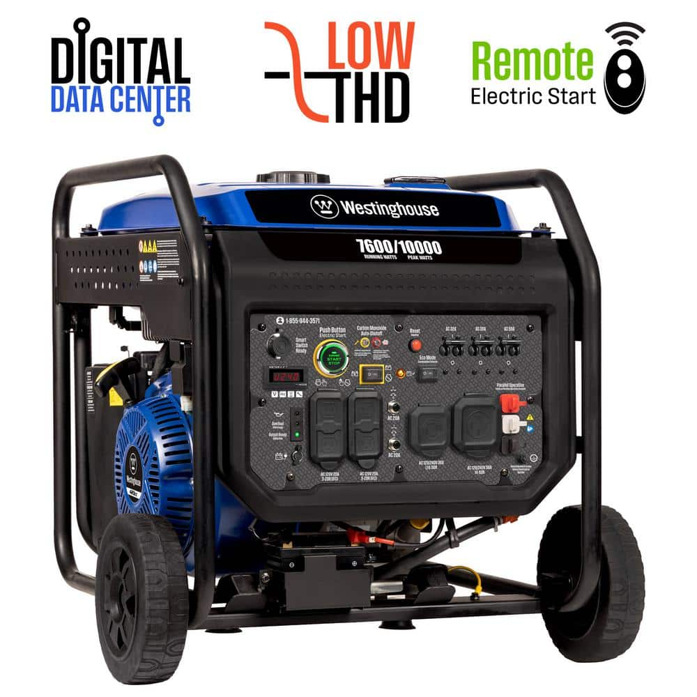 10,000-Watt Gas Powered Portable Inverter Generator with Remote Start, Low THD and 50 Amp Outlet for Home Backup -  Westinghouse, 1021