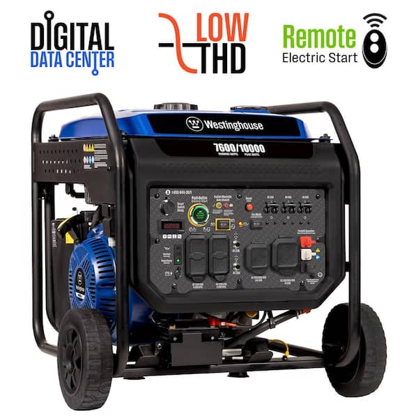 Westinghouse 10,000-Watt Gas Powered Portable Inverter Generator with Remote Start, Low THD and 50 Amp Outlet for Home Backup