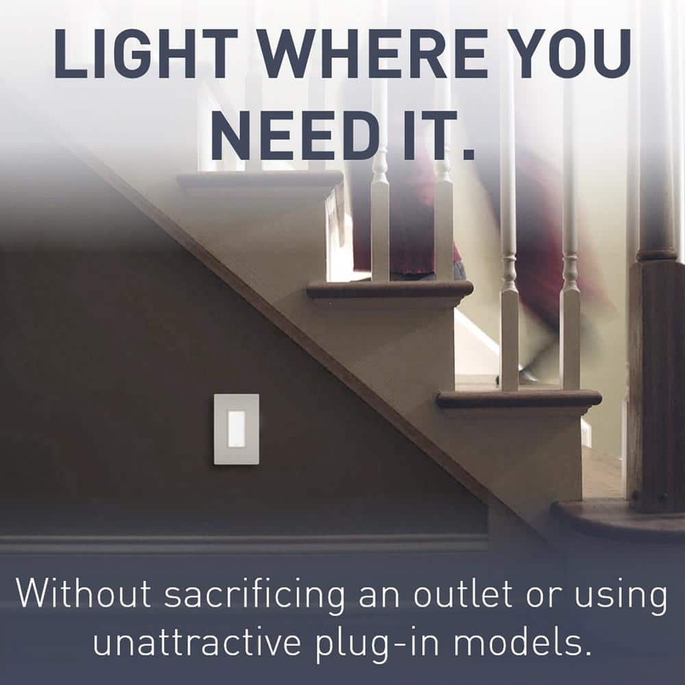 White Thermoplastic LED Night Light Outlet with Polycarbonate Wall Plate