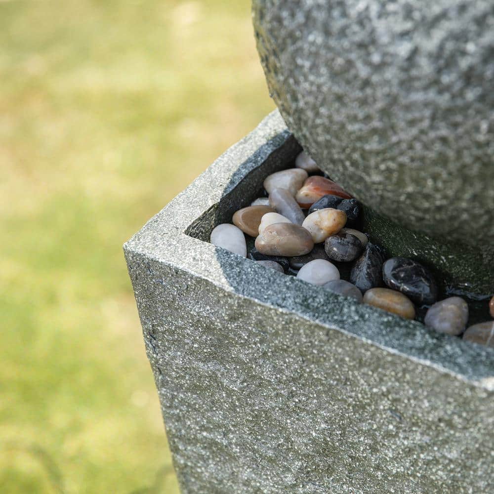 Modern Gray Polyresin Pedestal Fountain with LED Light