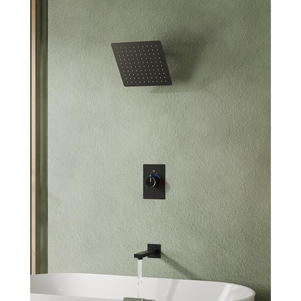 EVERSTEIN 8 in. Single Handle 2-Spray Wall Mount Tub and Shower Faucet 2.5 GPM in Matte Black (Valve Included)