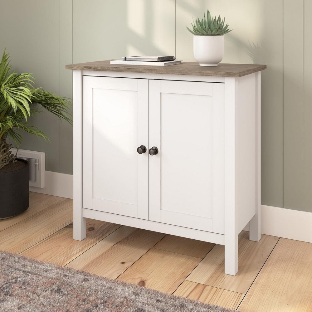 Shiplap Gray and Pure White Farmhouse Storage Cabinet