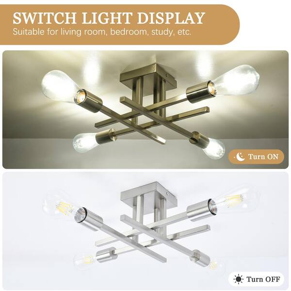 ZJVAIVE 18.11 in. 4-Light Modern Sliver Nickel Semi- Flush