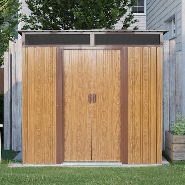 6 ft. x 5 ft. Light Brown Wood Metal Outdoor Storage Shed with Window and Transparent plate (30 sq. ft. )