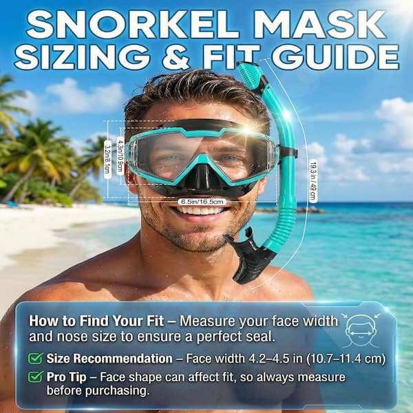 Green 180° Panoramic Adult Snorkel Mask Anti-Fog Anti-Leak Dry Top