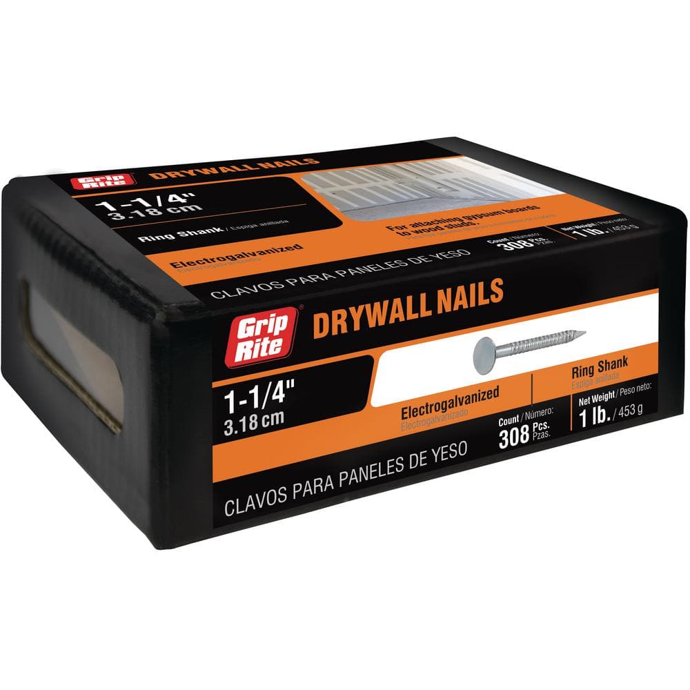 Grip Rite 1 1 4 in. x 12 1 2 Gauge Electrogalvanized Ring Shank Drywall Nails1 lb. Box 114EGDW1 The Home Depot