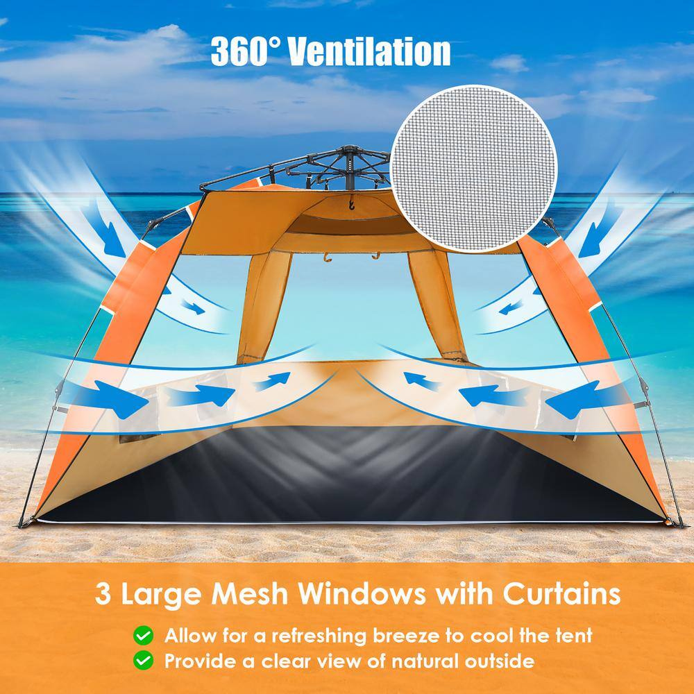 Orange 4-Person Pop-Up Beach Tent with Carry Bag