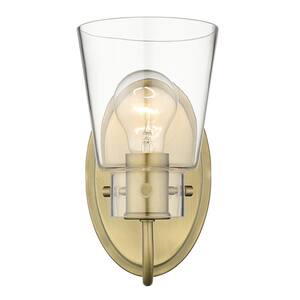 Bristow 5 in. 1-Light Antique Brass Vanity Light with Clear Glass