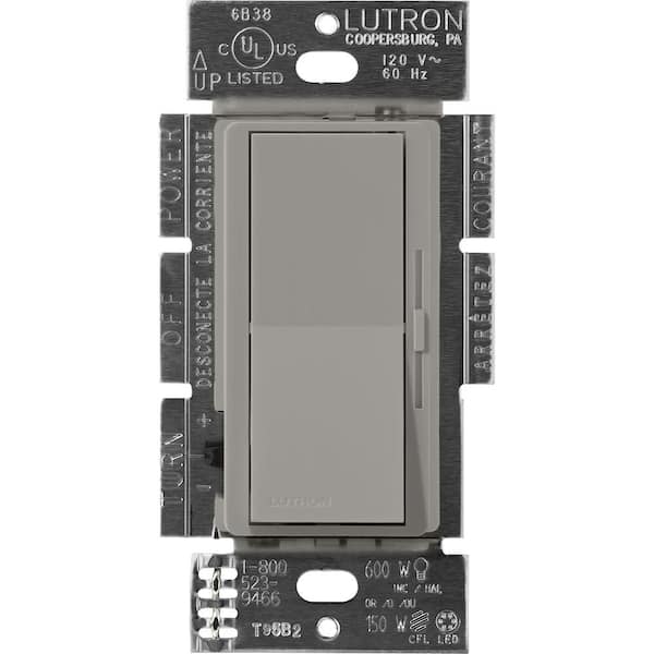 Gray Diva Dimmer Switch for 0-10V LED/Fluorescent Fixtures, Single-Pole or 3-Way, No Power Pack Required, Cobblestone