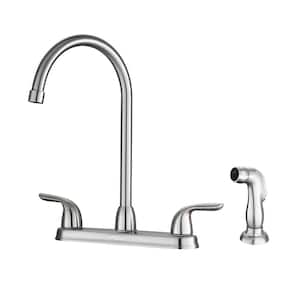 2 Handle Deck-Mount Standard Kitchen Faucet with Pull Out Side Sprayer in Brushed Nickel