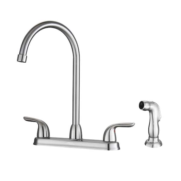 Unbranded 2 Handle Deck-Mount Standard Kitchen Faucet with Pull Out Side Sprayer in Brushed Nickel