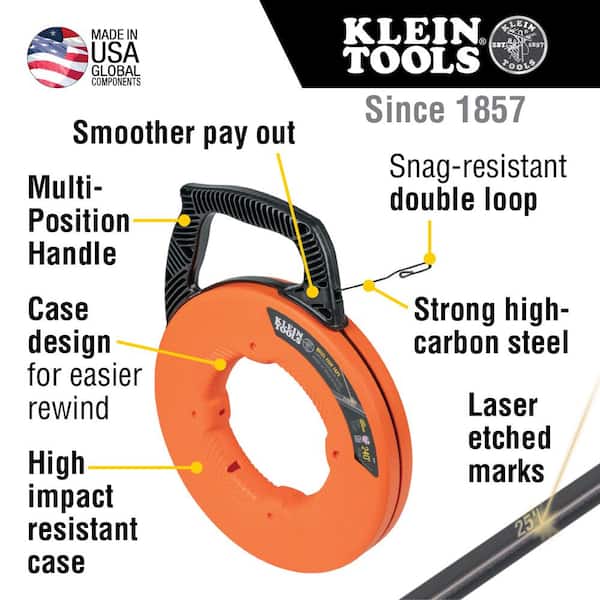VEVOR Fish Tape, 240-foot, 1/8-inch, Steel Wire Puller with Optimized  Housing and Handle, Easy-to-Use Cable Puller Tool, Flexible Wire Fishing  Tools for Walls and Electrical Conduit, Non-Conductive