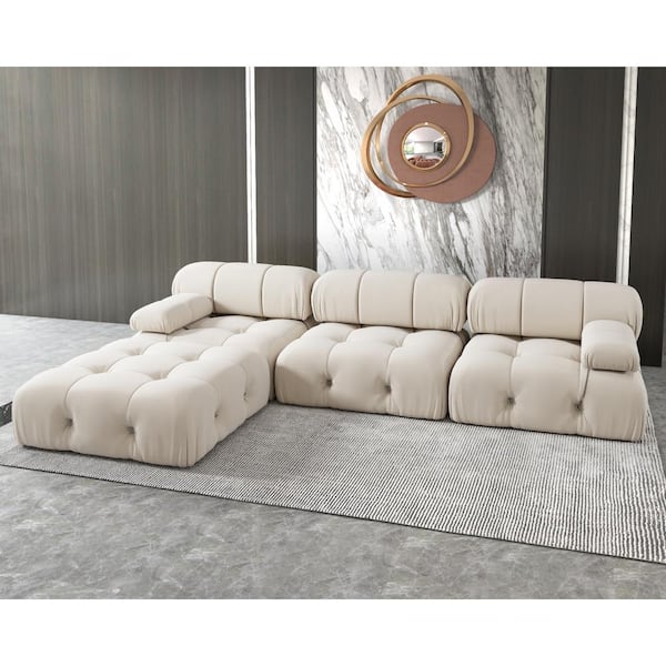 103.95 in. W Square Arm Velvet Rectangle 3-Seater Free Combination Sofa in Beige