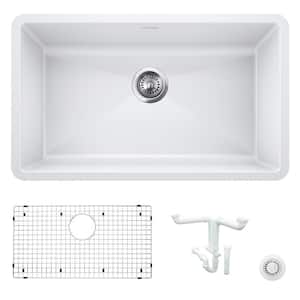 Precis 32 in. Undermount Single Bowl White Granite Composite Kitchen Sink Kit with Accessories