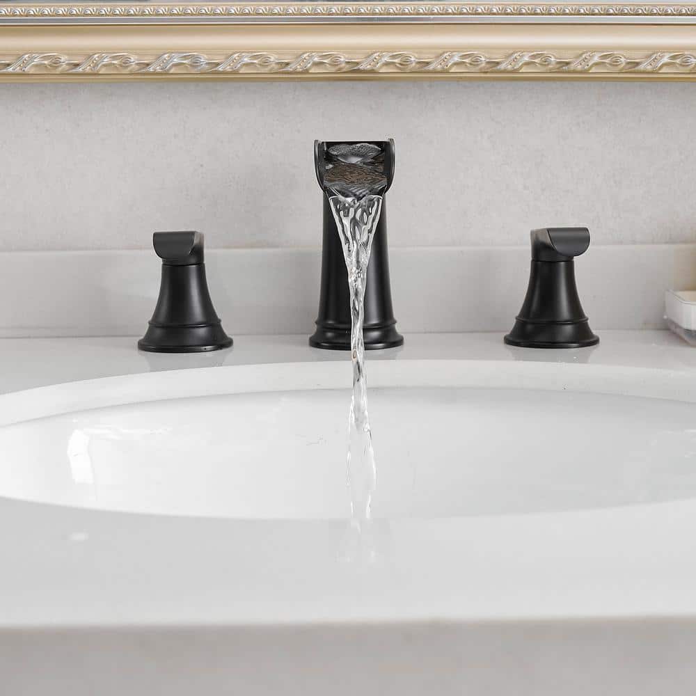 Matte Black Brass 8-Inch Widespread Waterfall Bathroom Faucet