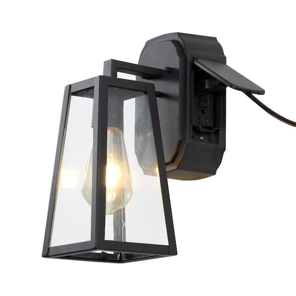 Sunpez 1-Light Outdoor Wall Sconce with E26 Socket Waterproof Lantern with Glass Shade for Porch, Doorway, Black, No Bulbs