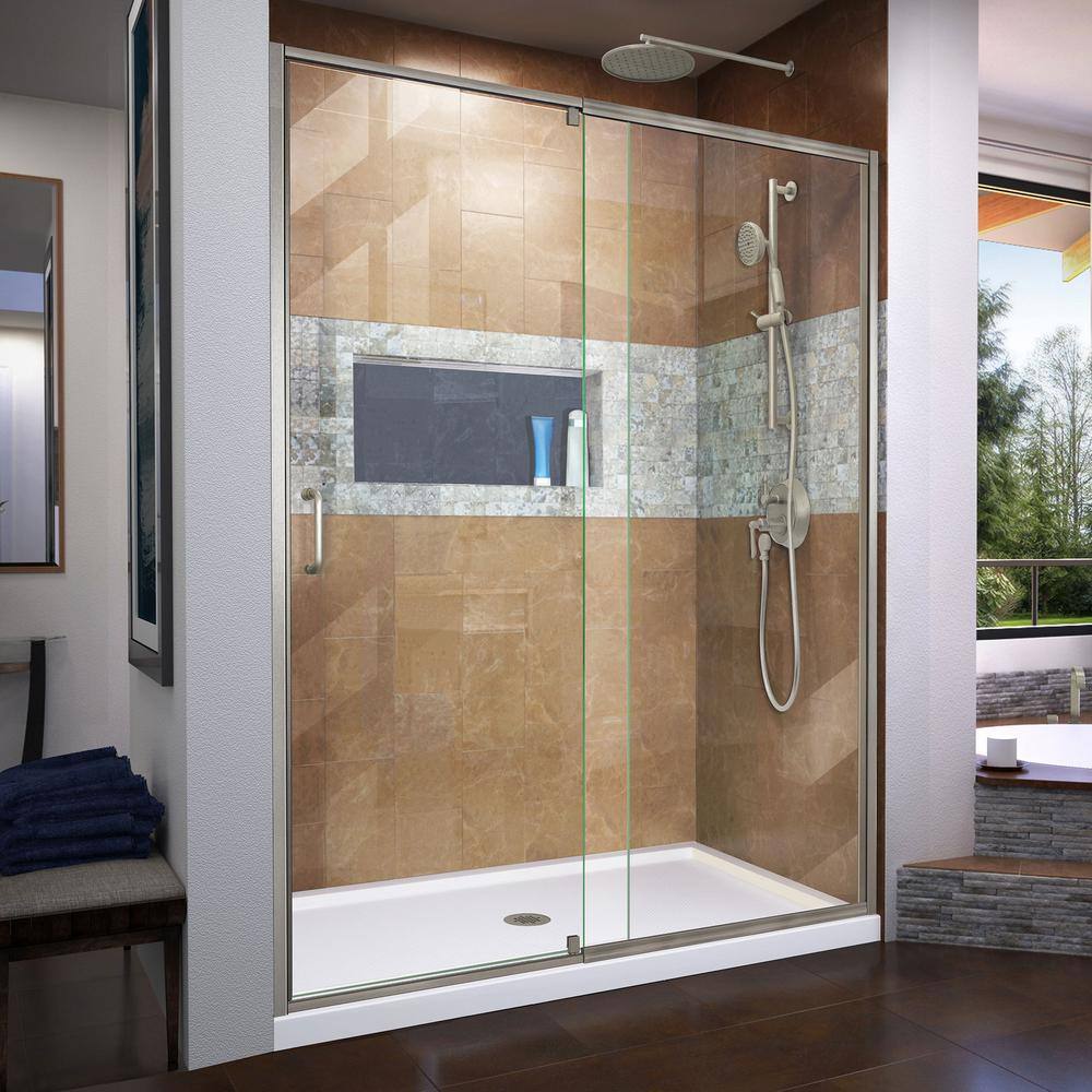 Flex 60 in. x 72 in. Semi-Frameless Pivot Shower Door in Brushed Nickel Finish with 60 in. x 36 in. Base in White price history on PriceWatchPro