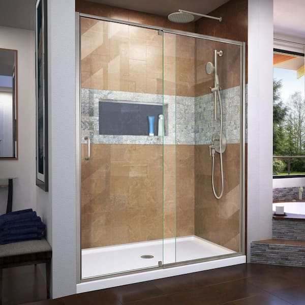 DreamLine Flex 50 in. - 54 in. W x 72 in. H Pivot Semi-Frameless Shower ...