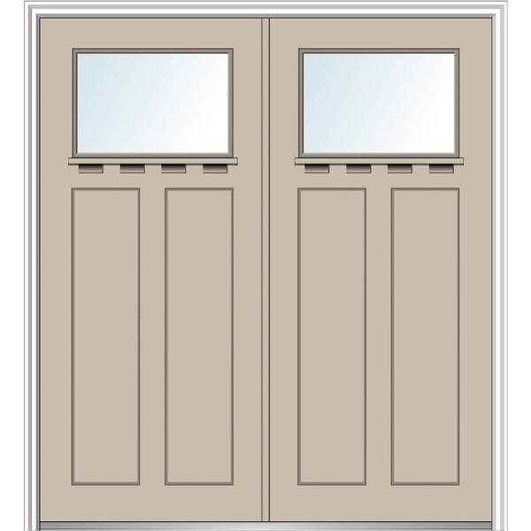 MMI Door 64 in. x 80 in. Shaker Left-Hand Inswing 1-Lite Clear Low-E Painted Fiberglass Smooth Prehung Front Door with Shelf