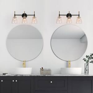 21.5 in. 3-Light Brass Gold Vanity Light for Bathroom, Black Wall Sconce Lighting with Bowl-Shaped Clear Glass Shades