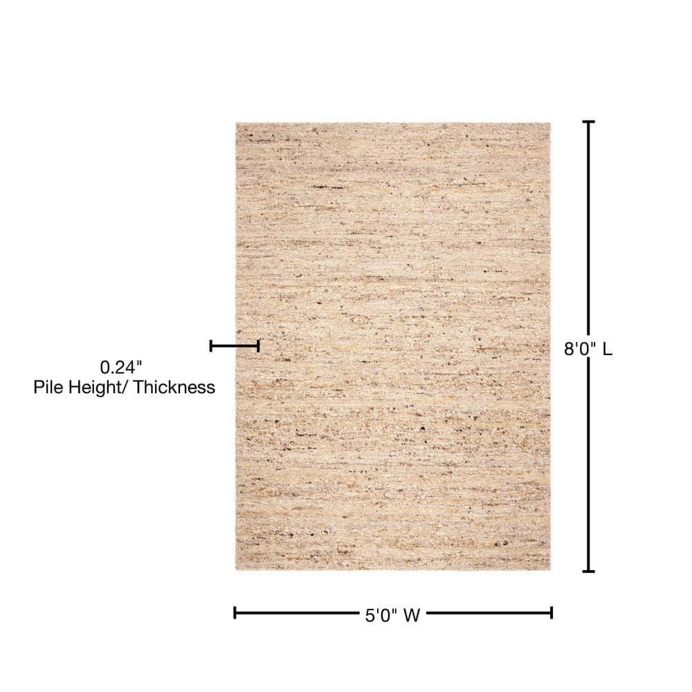 Beige Handwoven Wool Rectangular Area Rug 5' x 8'
