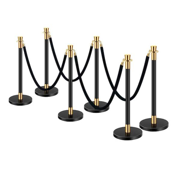 Stanchions and Velvet Ropes, 6-Piece Crowd Control Barriers, 4-Black Velvet Ropes, for Theater, Wedding, Party Supplies